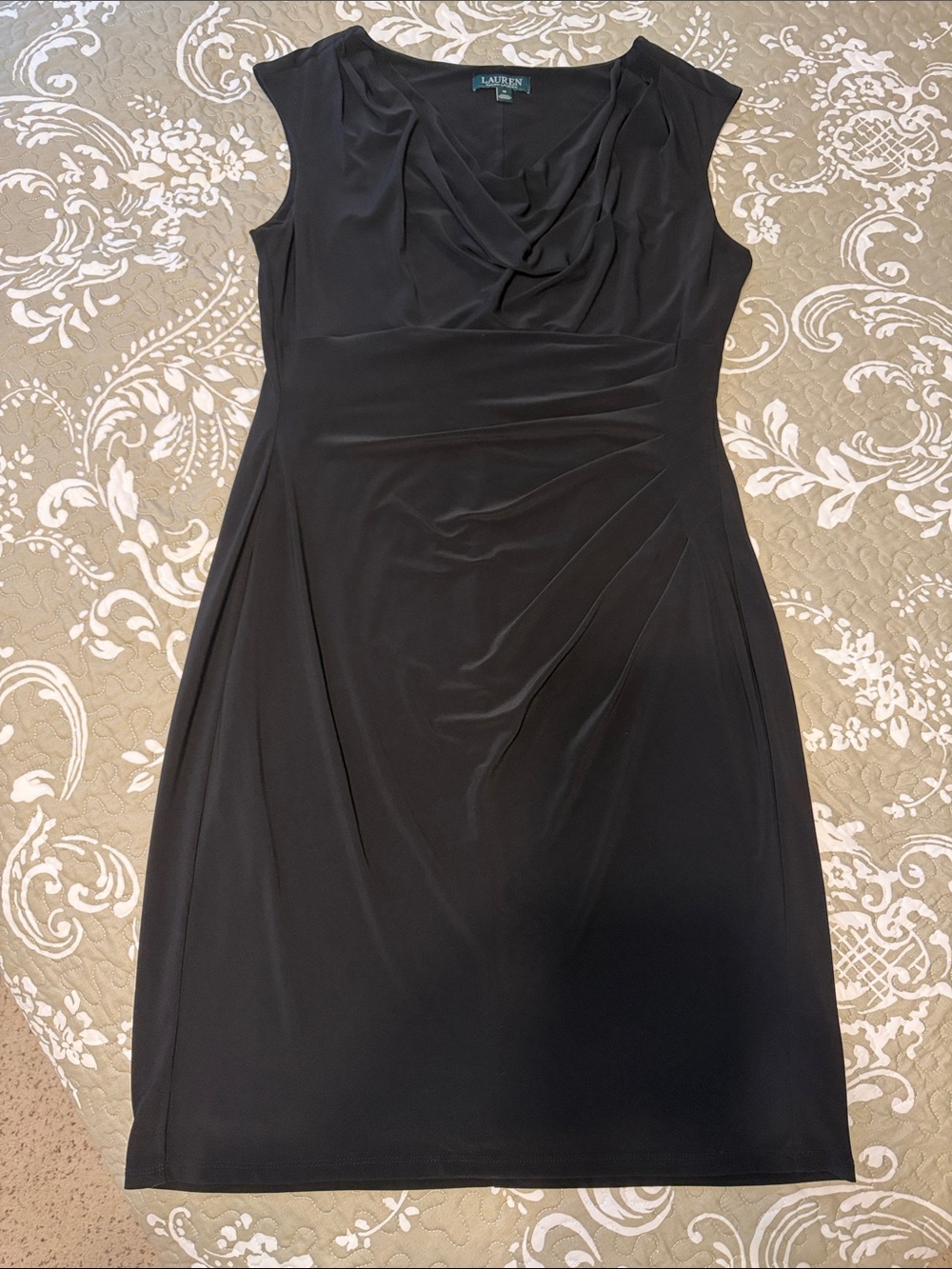 Lauren Ralph Lauren Black Midi Sleeveless Cowl-Neck Cocktail Dress
